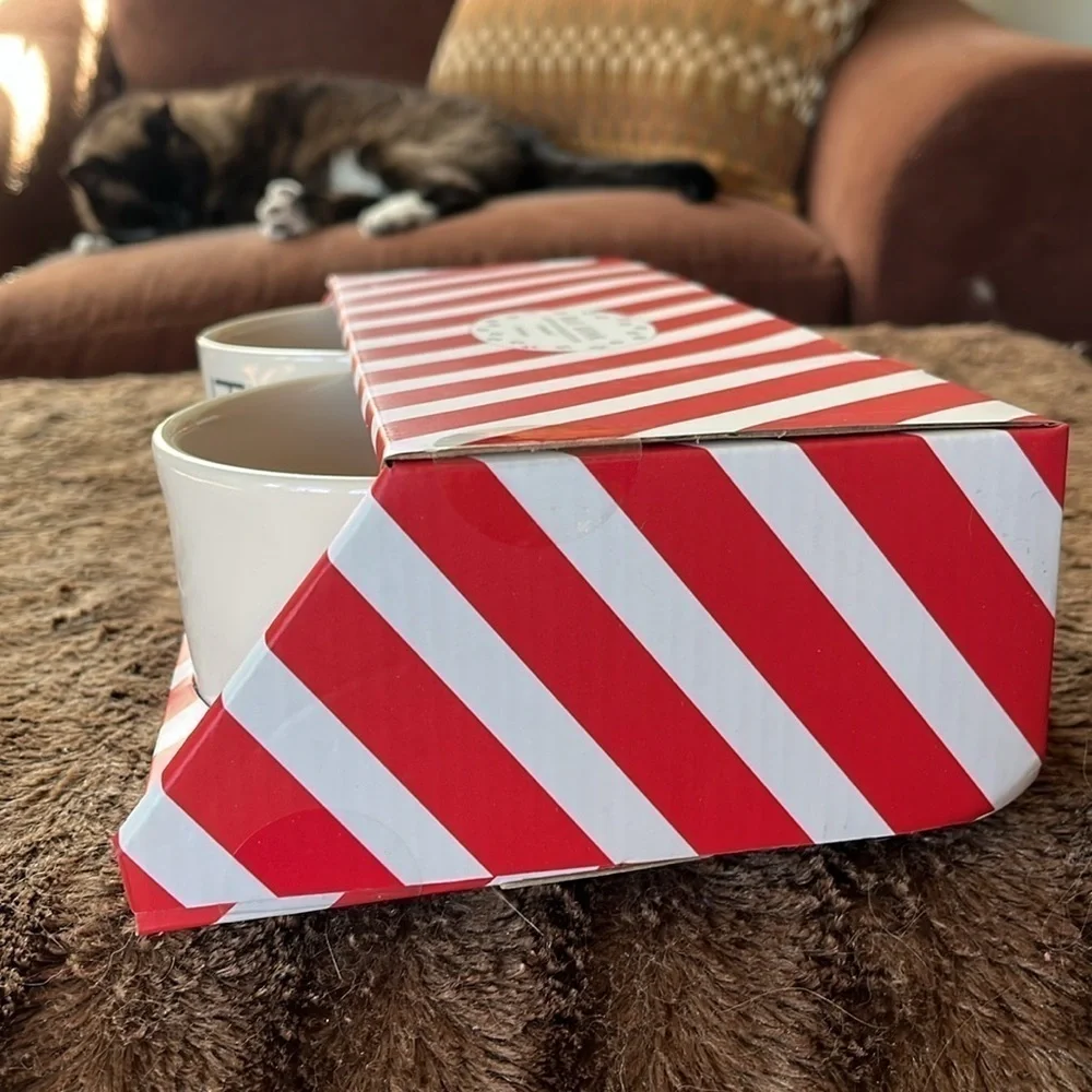 Brand New Rae Dunn 6” Dog Cat Pet Food Bowls Ceramic Naughty Nice Christmas